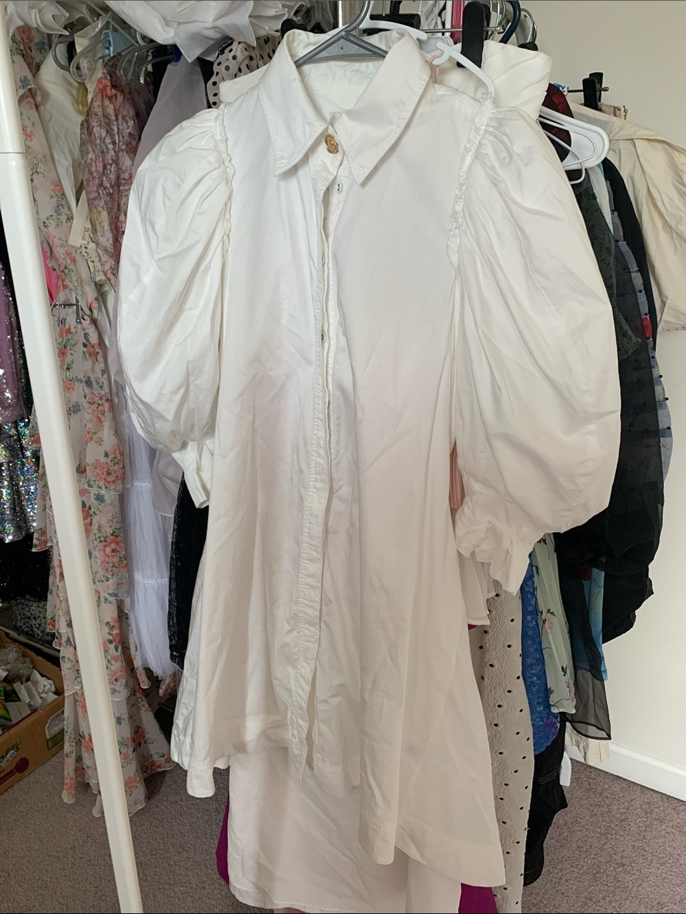 Aje White Puff-Sleeve Shirt Dress